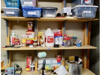 3 Shelves Of Painting Supplies, Solderer, & More