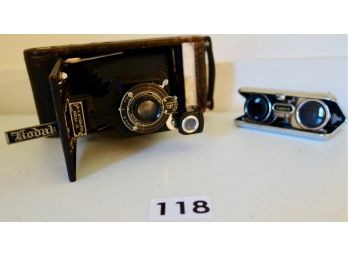 Antique Kodak Jr. Autographic Camera #1A & Vintage Tasco Collapsible Binoculars