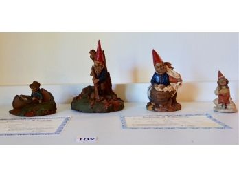4 Tom Clark Gnomes, 2 W/Certificates: Kilmer, Bonnie, Pete & Re-Pete, & Walt