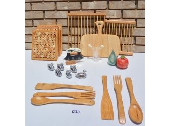 Handmade Wood Kitchen Items, Fruit Candles, Crawford Pewter Napkin Rings, & More