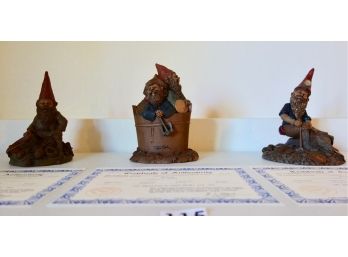 3 Tom Clark Gnomes W/Certificates: Pardner, Butch, Wick, Biscuit, & Surghum Of Glade Valley