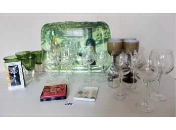 Wine Glasses, Charms, Stoppers, & Tray