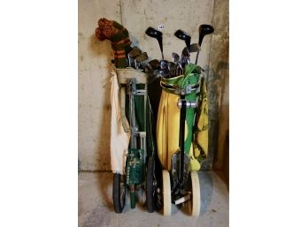 Vintage Golf Clubs In 2 Bags W/Wheels
