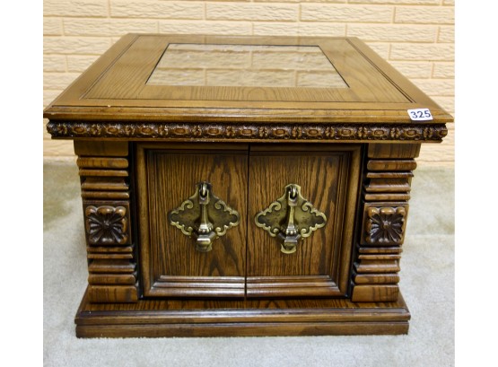 Carved Wood Side Table W/Cabinet