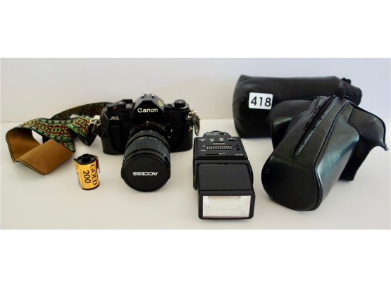 Canon A1 SLR Camera W/Flash, Roll Of Film, & Case
