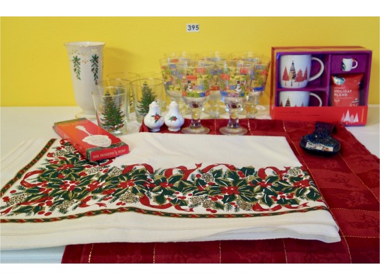 Christmas Glassware, Table Linens, & More