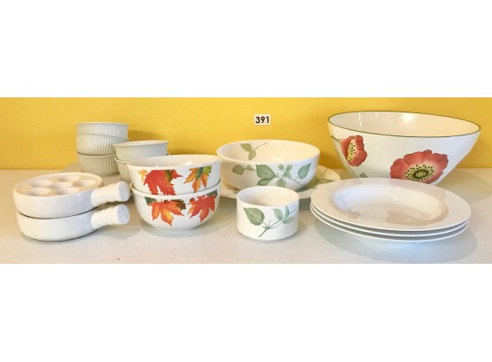 Assorted Ceramic Bowls, Plates, & Serving W/Flora Theme
