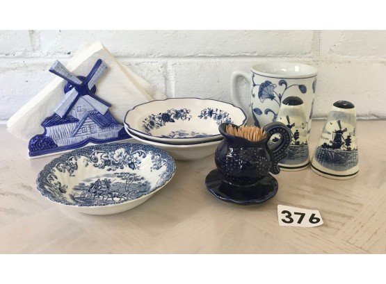 Blue & White Kitchen Items Including Delft