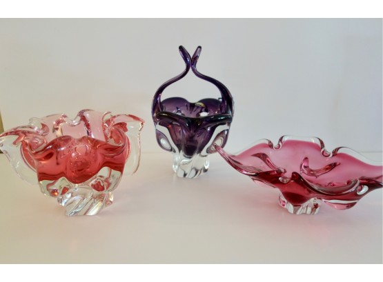 3 Pieces Of Bohemia Art Glass Handmade In Czech Republic