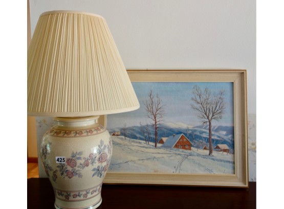 Large Ceramic Lamp & Original Painting