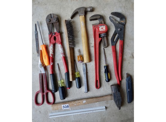 Sledge Hammer, Pipe Wrench, Channel Lock, Cutters, & More