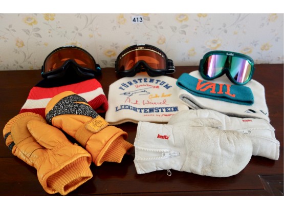 Ski Goggles W/Retro Ski Hats & Mittens