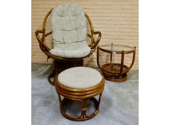 Great Rattan Chair, Footstool & Side Table