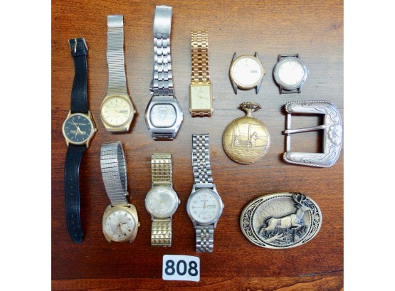 Collection Of Men's Watches & Belt Buckles