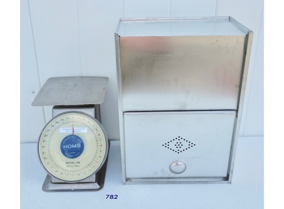 Vintage Kitchen Scale & Hoosier Flour Bin