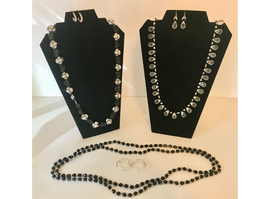 Costume Jewelry In Black,  Silver Toned, & Crystal