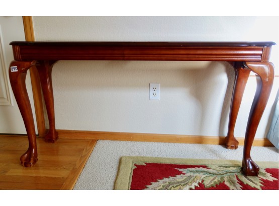Wood & Glass Sofa Table With Cabriole Legs & Claw And Ball Feet