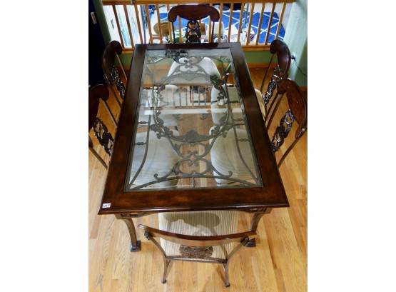 Lovely Ashley Furniture Glass, Metal, & Wood Dining Table & 6 Chairs
