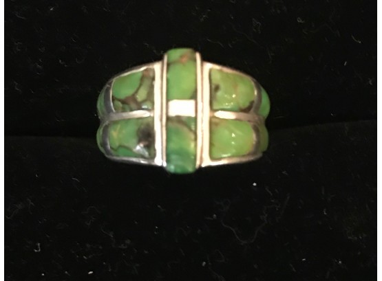 Sz. 8 Sterling Silver & Green Turquoise Ring