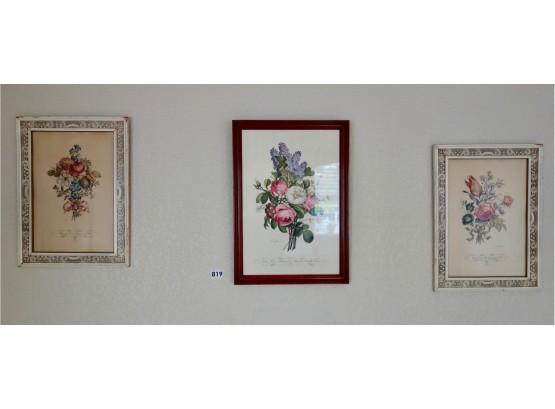 3 Vintage Framed Floral Prints