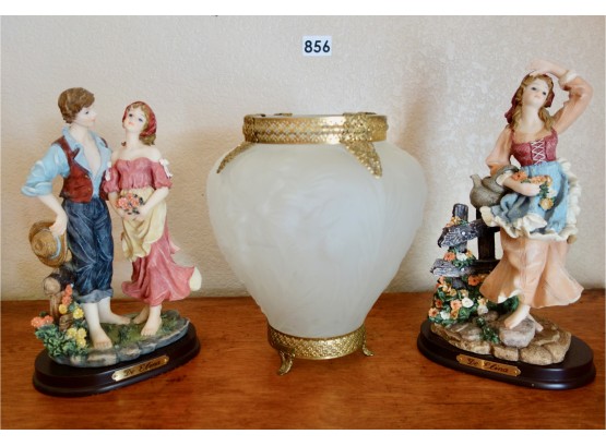 2 De Elina Figural Statues & Vase