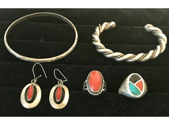 Unmarked Sterling Bracelets, Earrings, & Rings