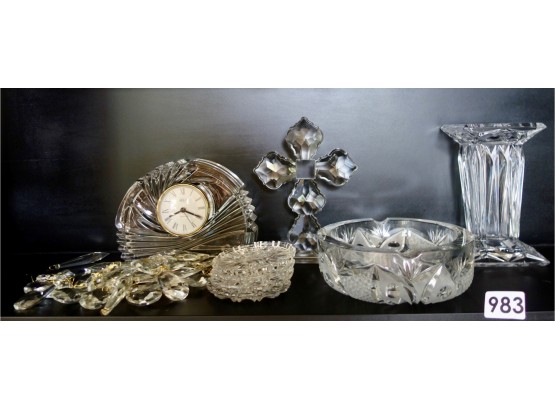 Assorted Crystal & Glass Including Mikasa Clock