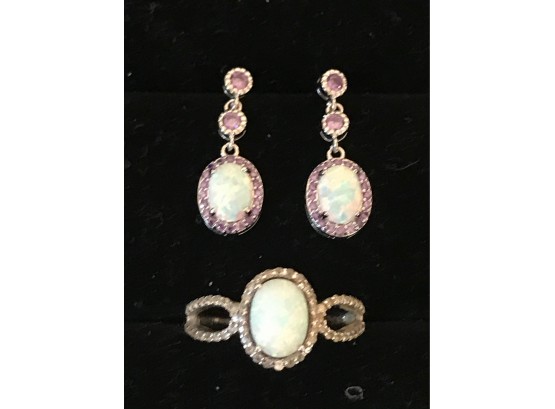 Sterling & Opal Ring W/matching Earrings