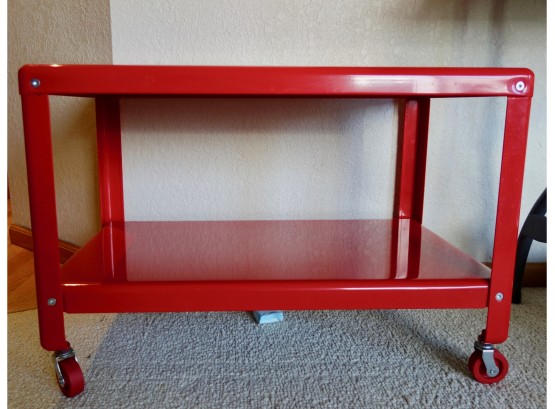 Industrial Red Ikea Coffee Table On Wheels