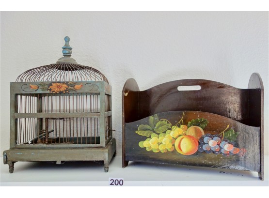 Painted Magazine Holder & Decorative Bird Cage