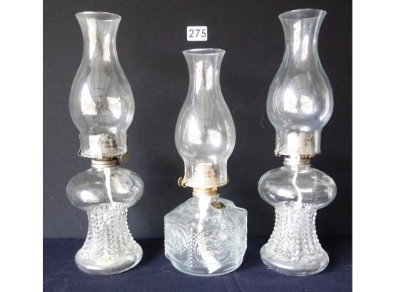 3 Vintage Glass Gas Oil Lamps
