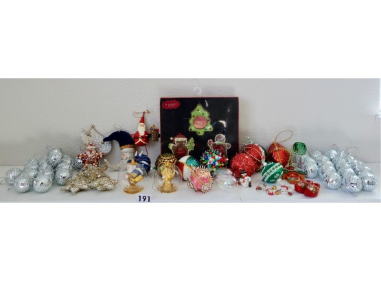 Assorted Christmas Ornaments Including Beaded, Wood, & Disco Balls!