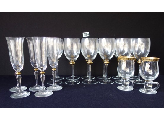 Set Of 12 Gold Detailed Wine Glasses & More