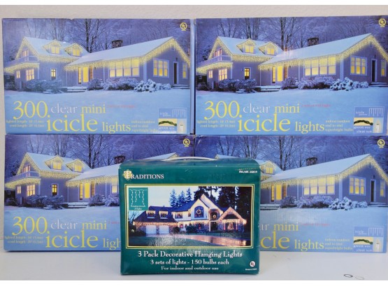 5 New In Box Sets Of Icicle Christmas Lights