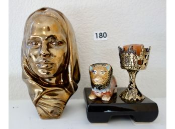 Figural Ceramic, Brutalist Brass Candle Holder, & More