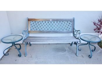 Wood And Iron Garden Bench & 2 Tables