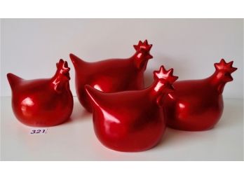 4 Decorative Red Hens