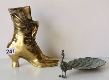 Large Brass Victorian Boot & Peacock