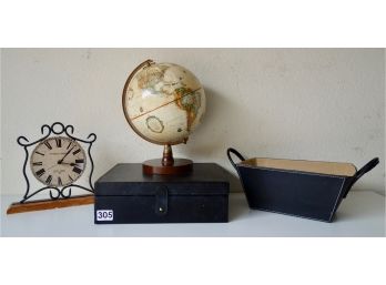 Globe, Leather Storage, & Clock