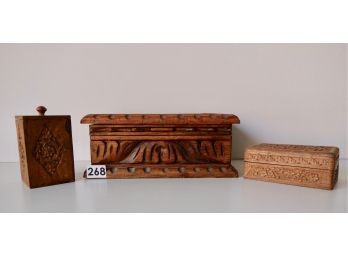 3 Carved Wood Boxes
