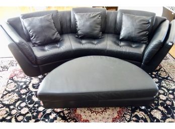 Gorgeous Black Leather Curved Back Sofa W Demilune Ottoman From Concepts Furniture