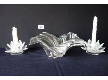 Stunning Glass Swirl Bowl & Crystal Lotus Candle Holders