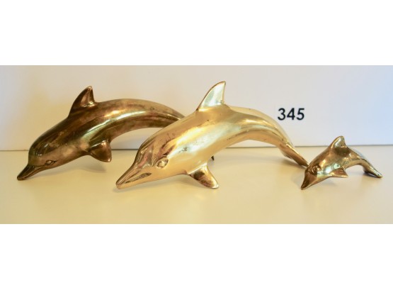 3 Vintage Brass Dolphins
