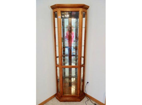 Glass And Wood Display Corner Cabinet W/Light