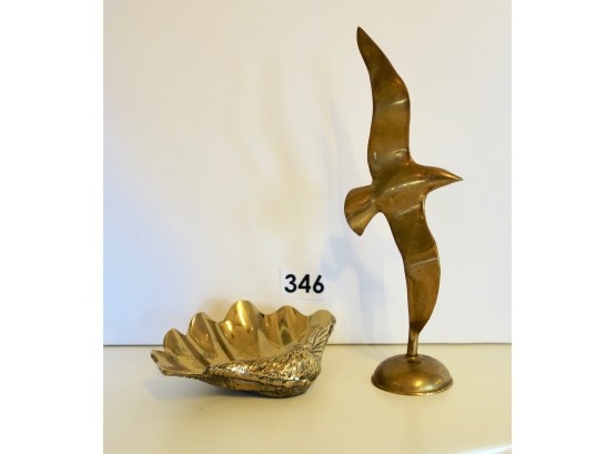 Vintage Brass Seagull & Seashell