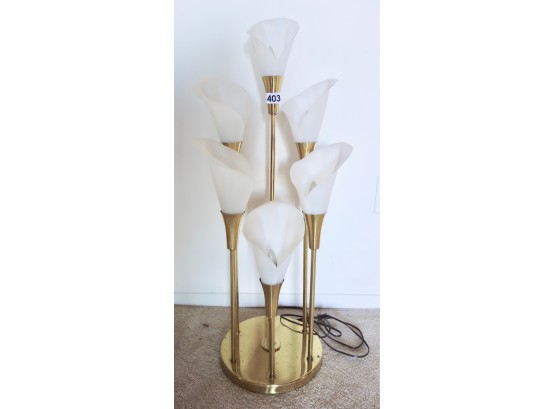 Vintage Brass Table Lamp W/Callalily Shades