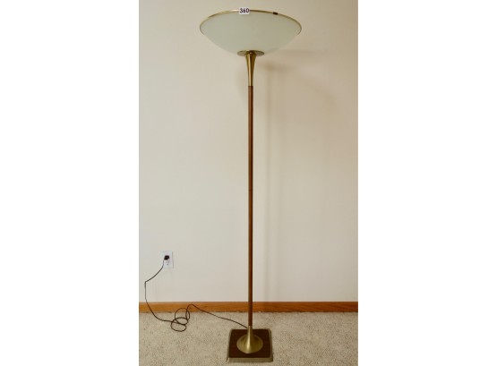 Mid Century Modern Wood And Brass Torchiere Floor Lamp
