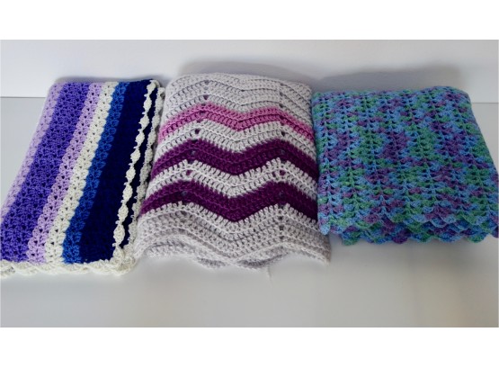 Assorted Crocheted Throws In Blues & Purples