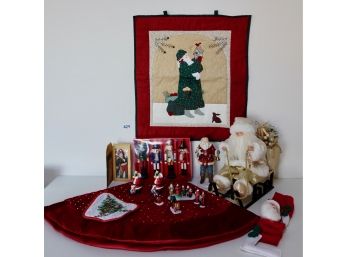Christmas Décor Including Beautiful Velvet/Sequined Tree Squirt & Nutcrackers