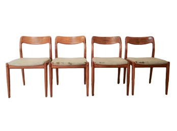 4 Mid Century D-Scan Teak Dining Chairs W/Lovely Inlay Detail